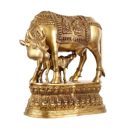 Brass Large Kamdhenu Cow with Calf Idol - 22 Inch