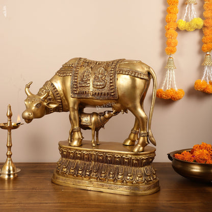Brass Large Kamdhenu Cow with Calf Idol - 22 Inch