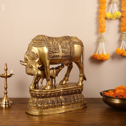 Brass Large Kamdhenu Cow with Calf Idol - 22 Inch