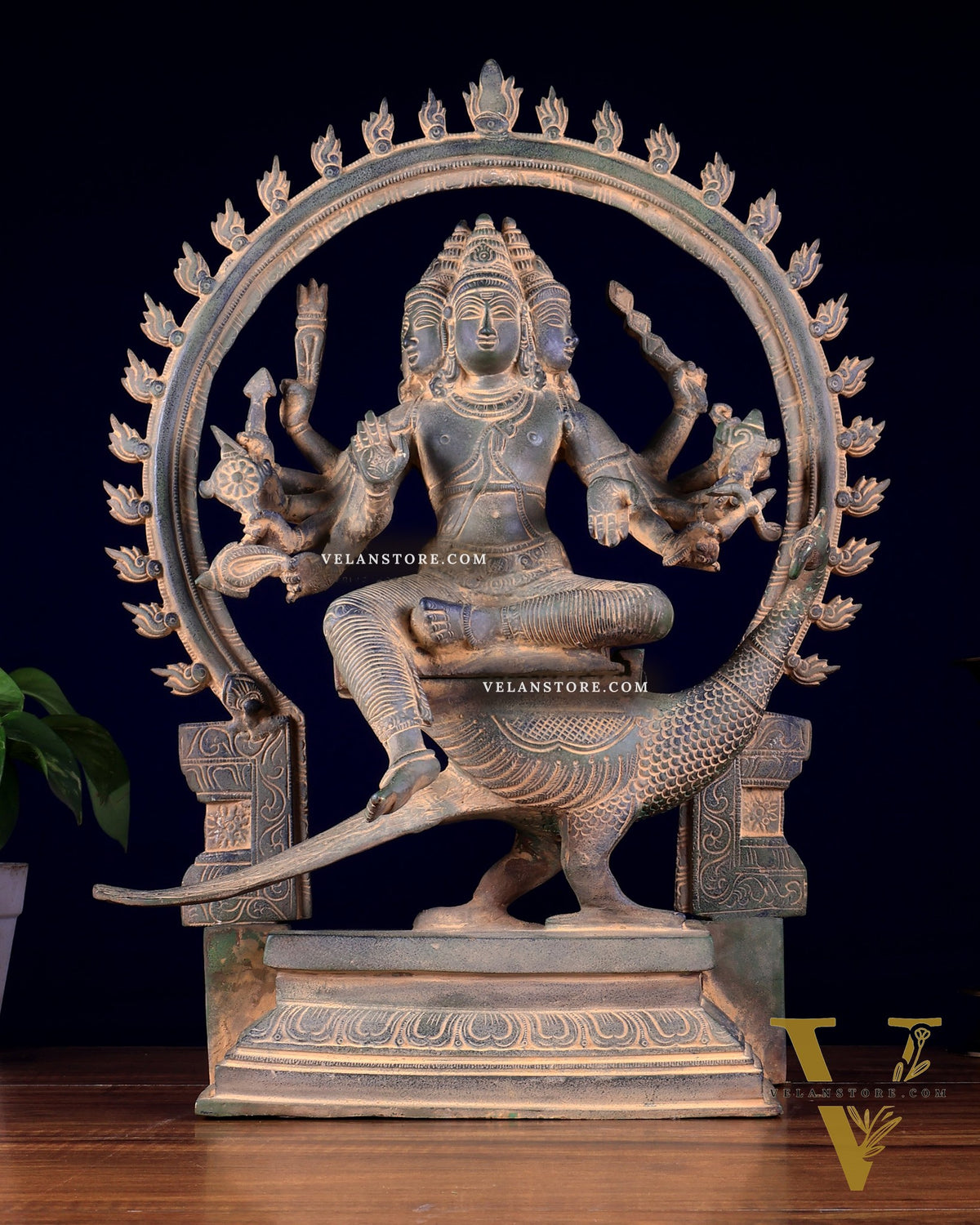 Brass Large Kartikeya shanamurugan with 6 heads statue 17"