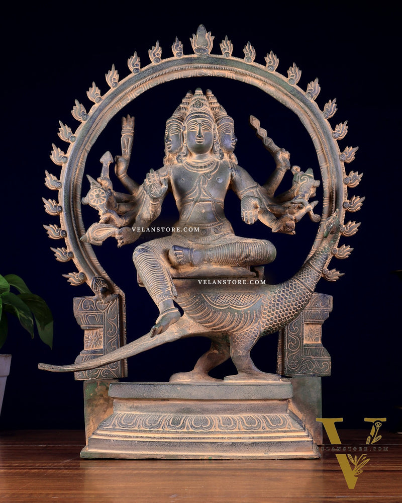 Brass Large Kartikeya shanamurugan with 6 heads statue 17"