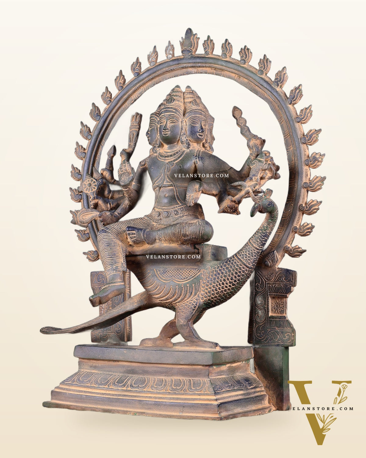 Brass Large Kartikeya shanamurugan with 6 heads statue 17"