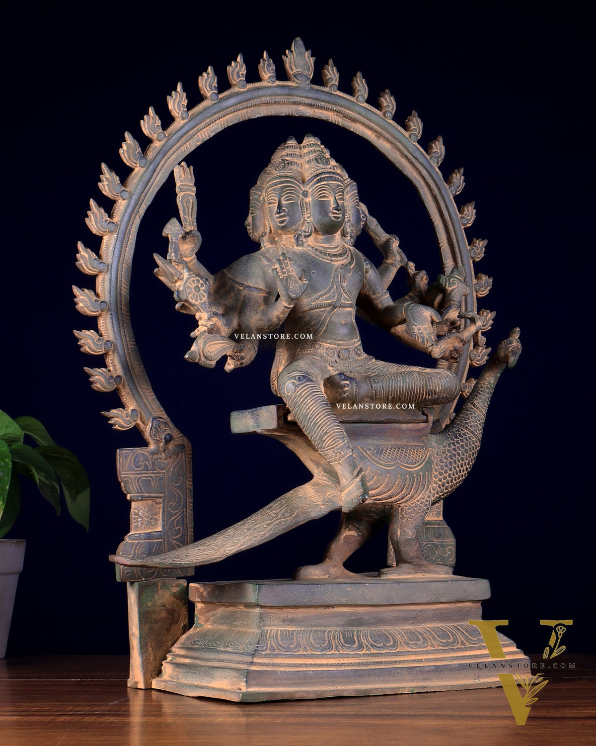 Brass Large Kartikeya shanamurugan with 6 heads statue 17"