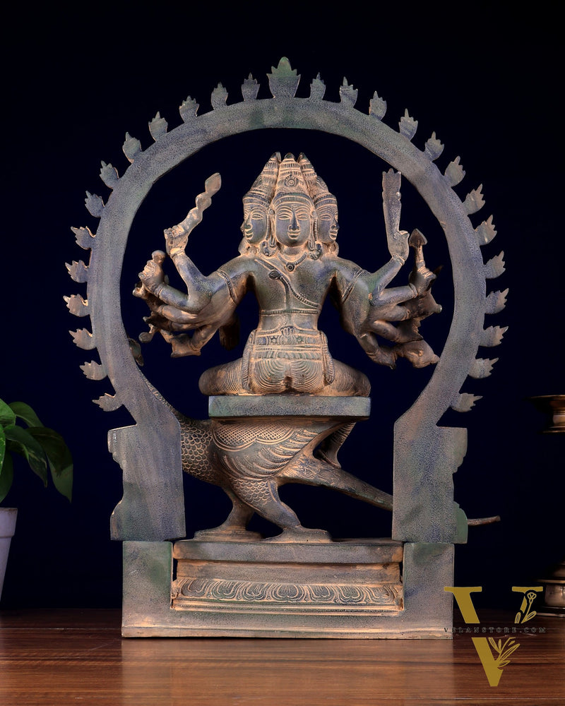 Brass Large Kartikeya shanamurugan with 6 heads statue 17"