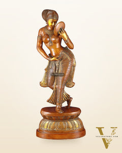 Brass Large Lady with Mirror Sculpture – Handcrafted Masterpiece, 36 Inch