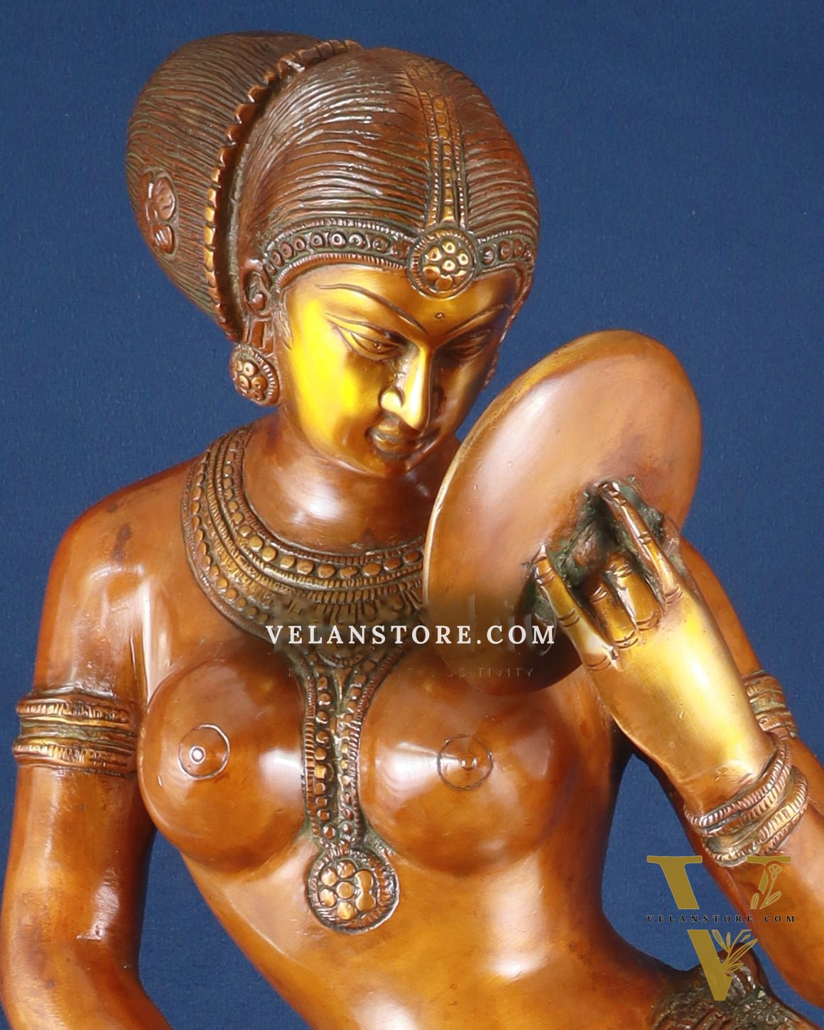 Brass Large Lady with Mirror Sculpture – Handcrafted Masterpiece, 36 Inch