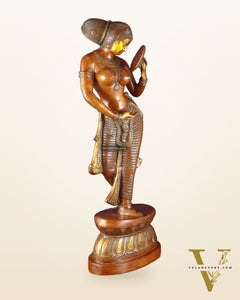 Brass Large Lady with Mirror Sculpture – Handcrafted Masterpiece, 36 Inch