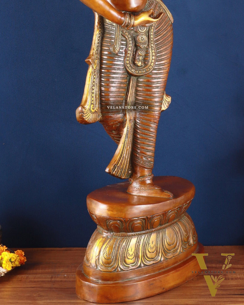 Brass Large Lady with Mirror Sculpture – Handcrafted Masterpiece, 36 Inch