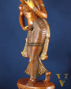 Brass Large Lady with Mirror Sculpture – Handcrafted Masterpiece, 36 Inch