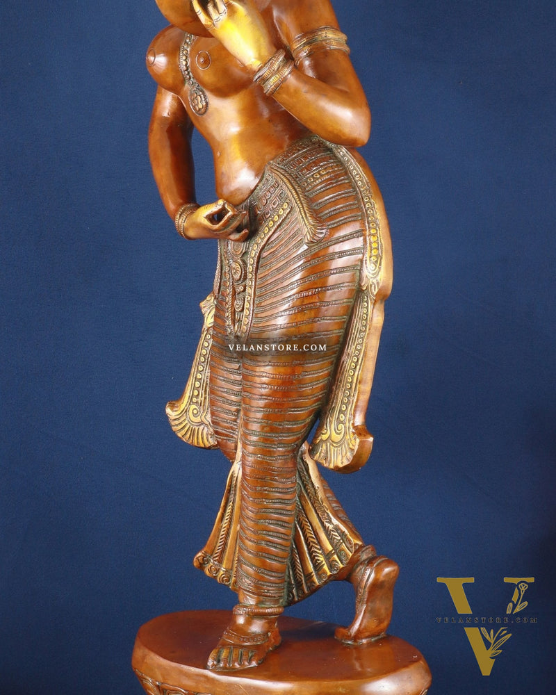 Brass Large Lady with Mirror Sculpture – Handcrafted Masterpiece, 36 Inch