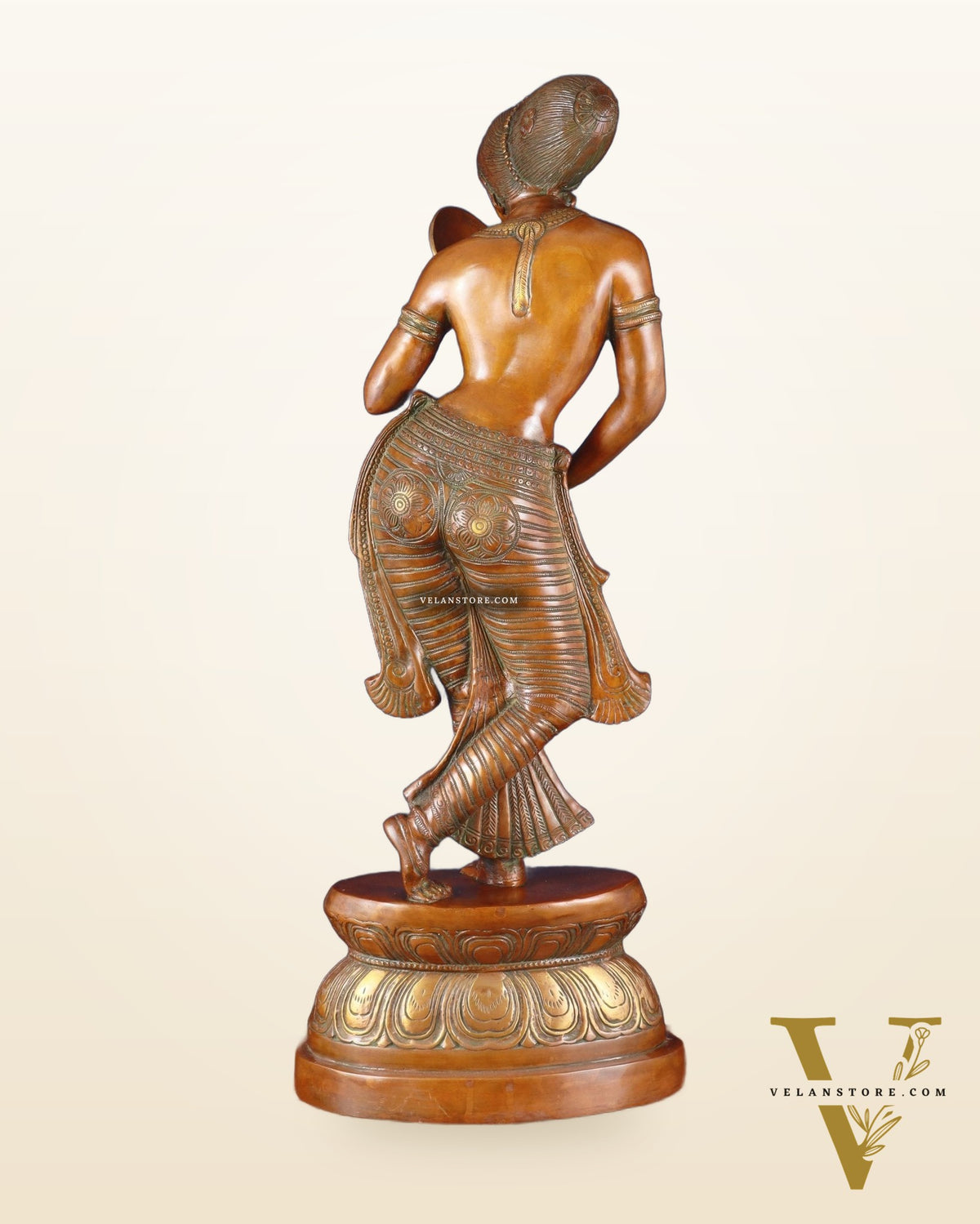 Brass Large Lady with Mirror Sculpture – Handcrafted Masterpiece, 36 Inch