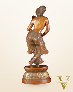 Brass Large Lady with Mirror Sculpture – Handcrafted Masterpiece, 36 Inch