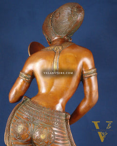 Brass Large Lady with Mirror Sculpture – Handcrafted Masterpiece, 36 Inch