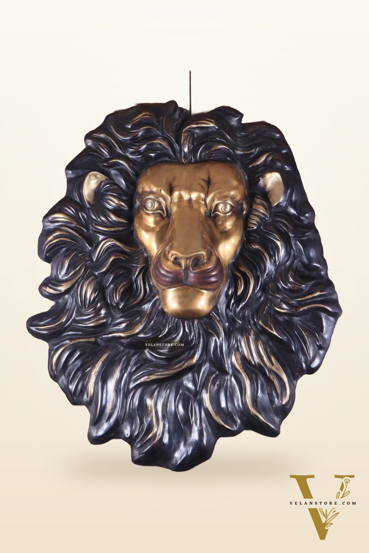 Brass Large Lion Face Wall Hanging Sculpture 40"