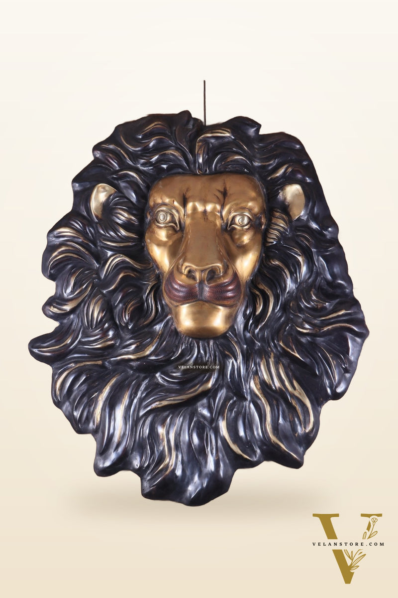 Brass Large Lion Face Wall Hanging Sculpture 40"