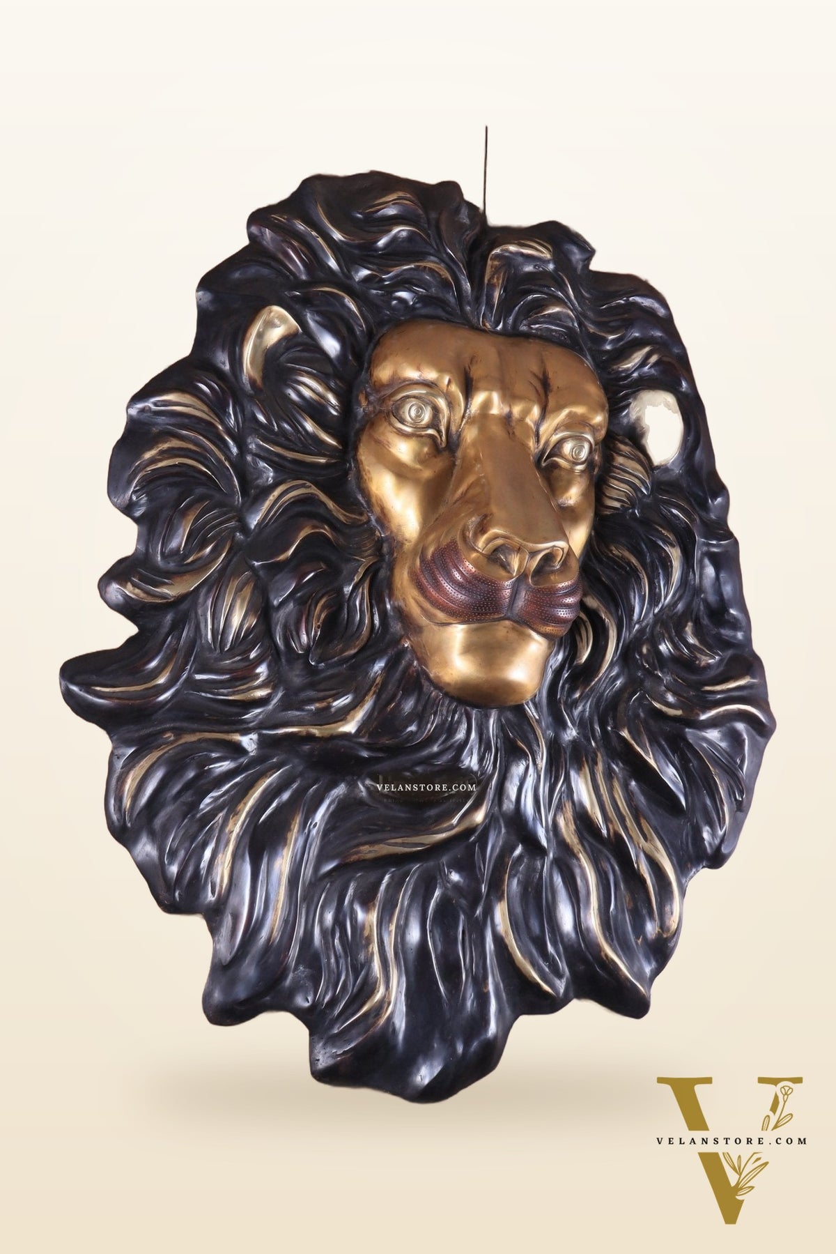 Brass Large Lion Face Wall Hanging Sculpture 40"