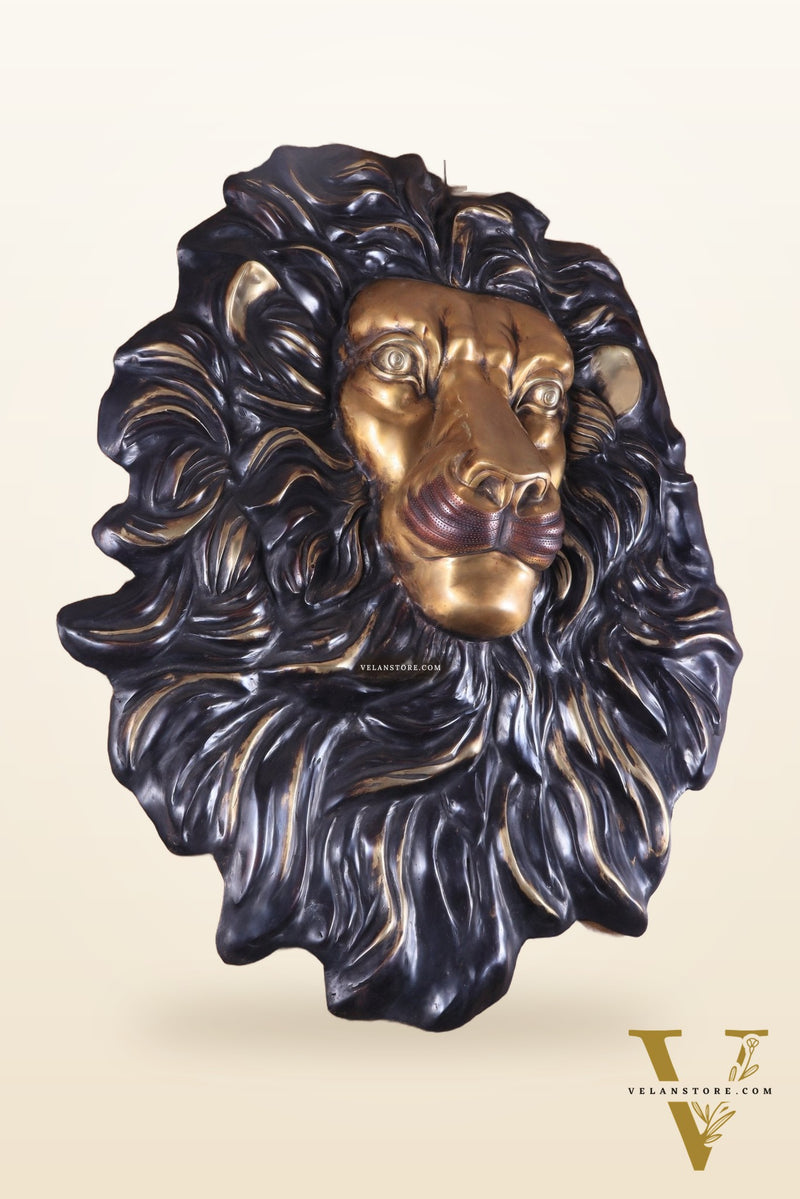 Brass Large Lion Face Wall Hanging Sculpture 40"