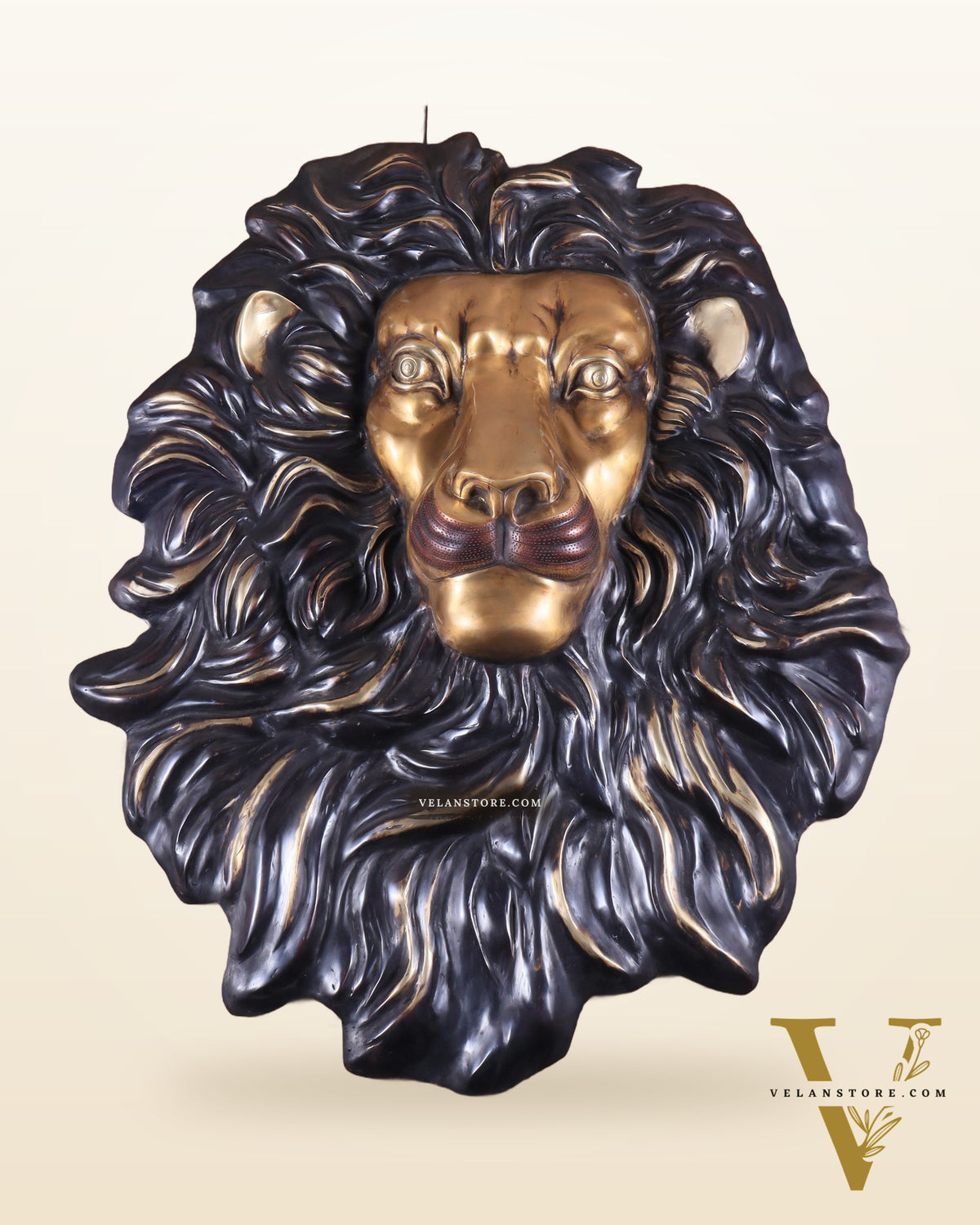 Brass Large Lion Face Wall Hanging Sculpture 40"