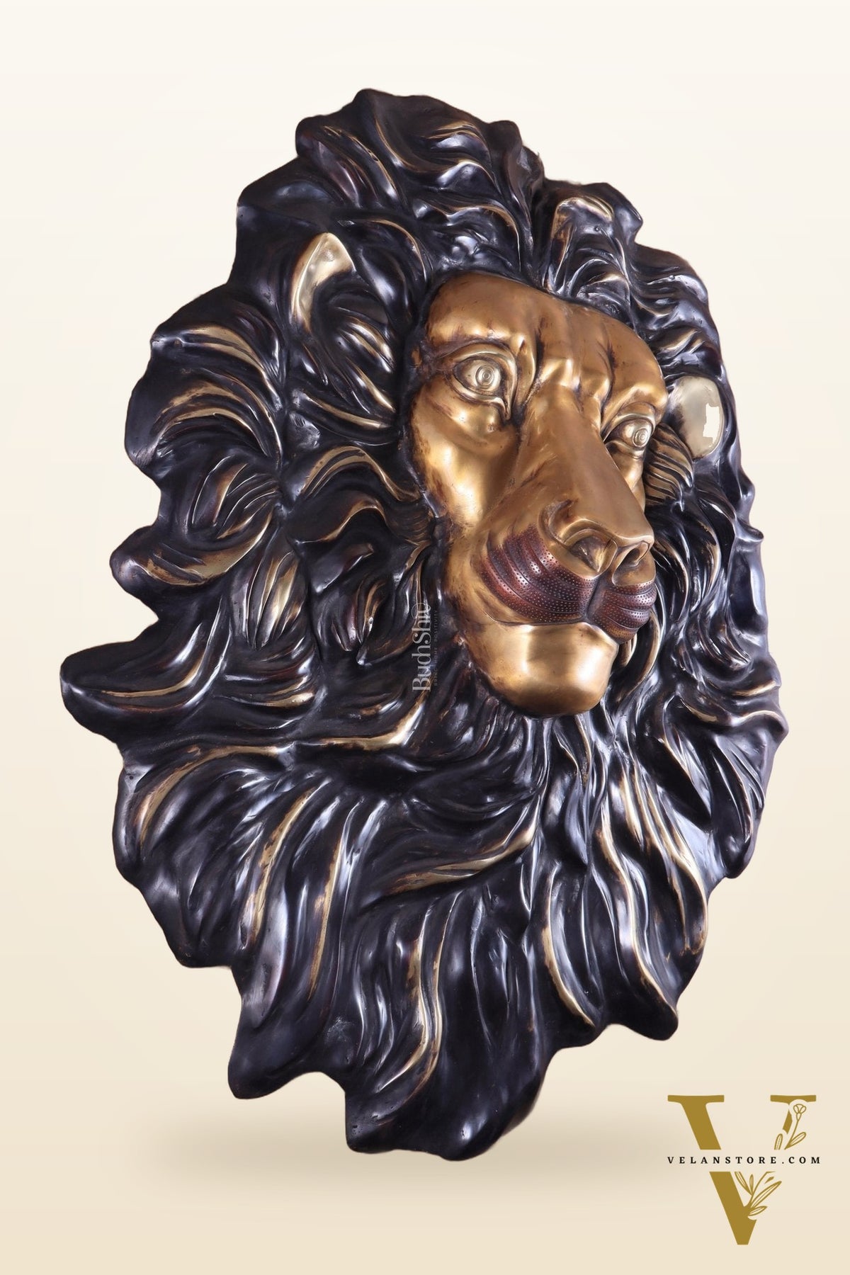 Brass Large Lion Face Wall Hanging Sculpture 40"