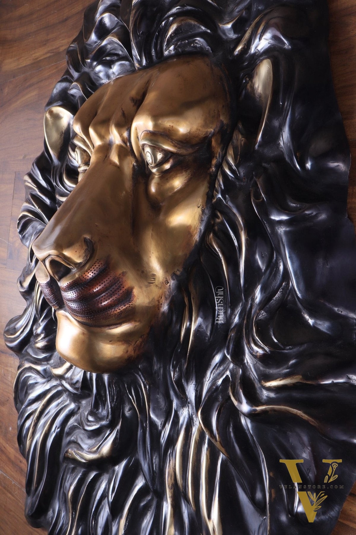 Brass Large Lion Face Wall Hanging Sculpture 40"
