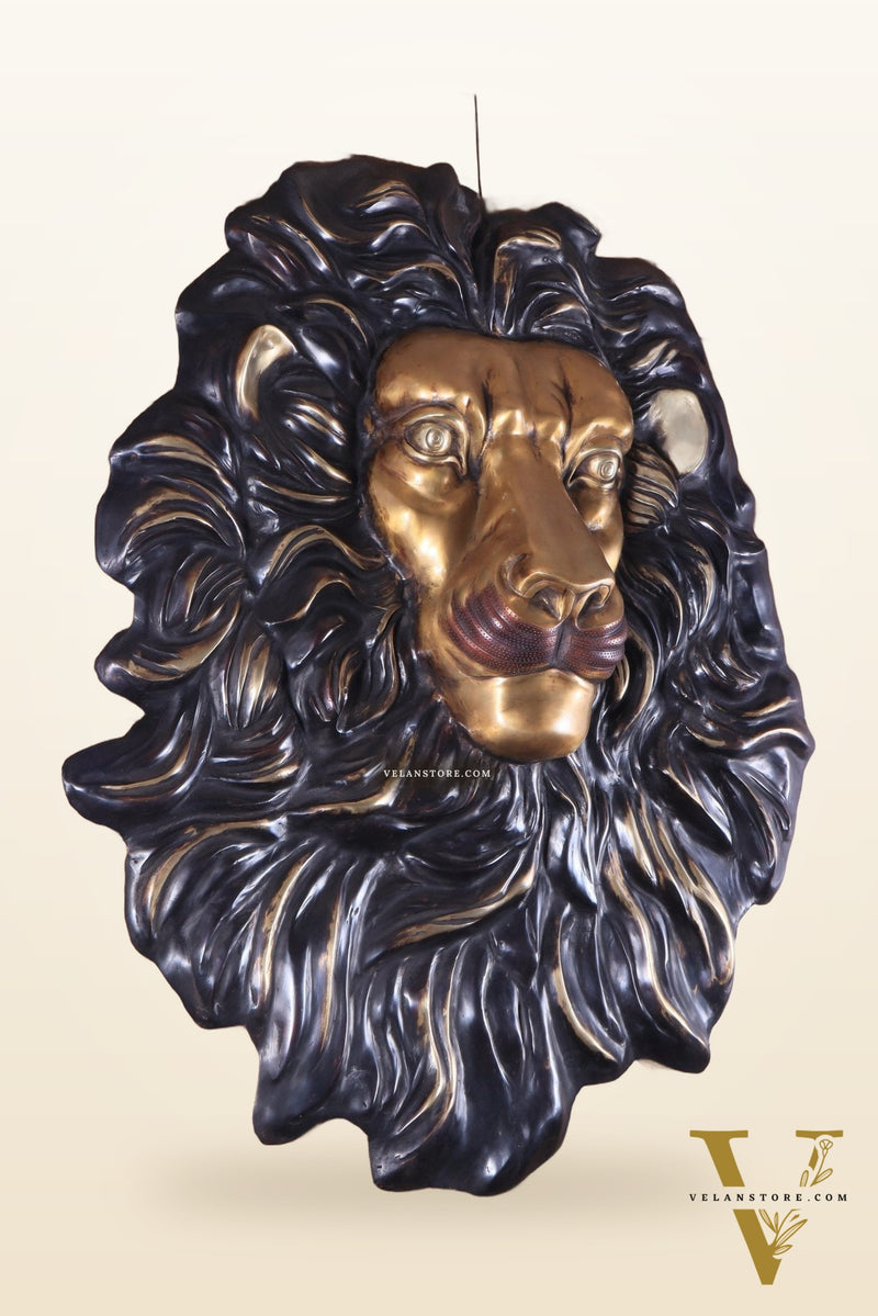 Brass Large Lion Face Wall Hanging Sculpture 40"