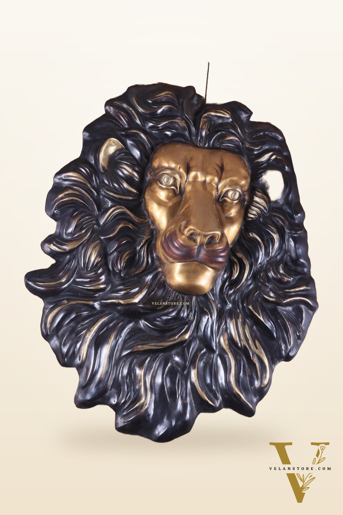 Brass Large Lion Face Wall Hanging Sculpture 40"