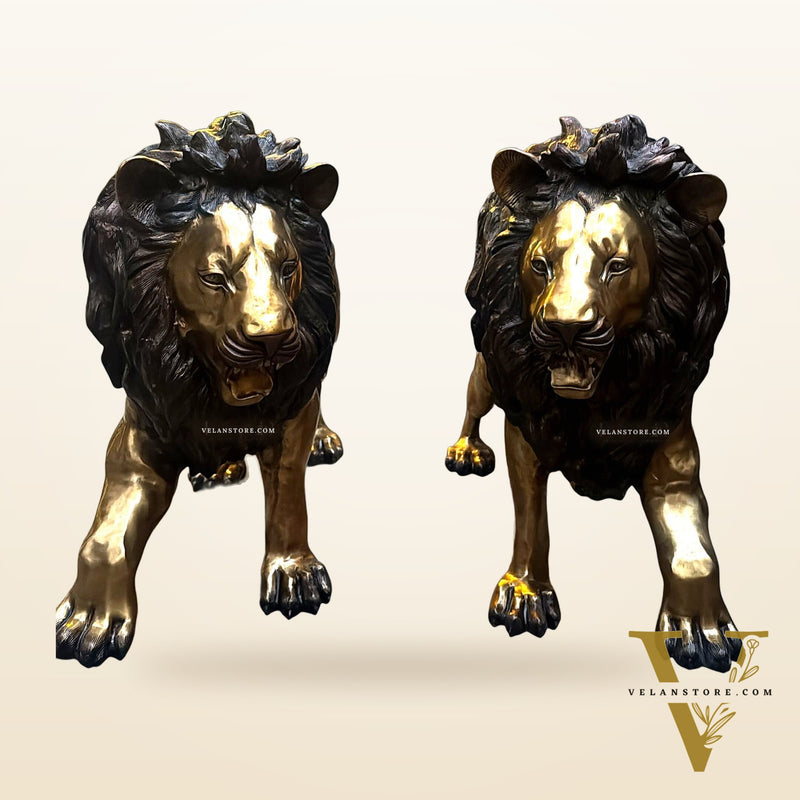 Brass Large Lion Sculpture - 48 Inch, Pair, 400 kg