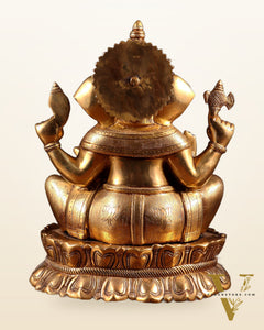 Brass Large Lord Ganesha Statue on Lotus Base 14"