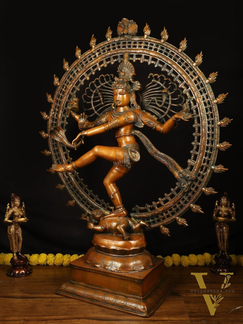 Brass Large Lord Shiva as Nataraja - 47 Inch, Antique Bronze Finish