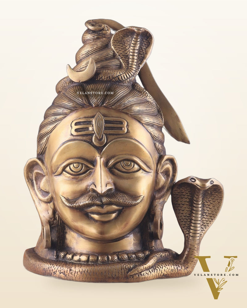 Brass Large Lord Shiva Face Mahakaal Mukhalingam Statue 12"