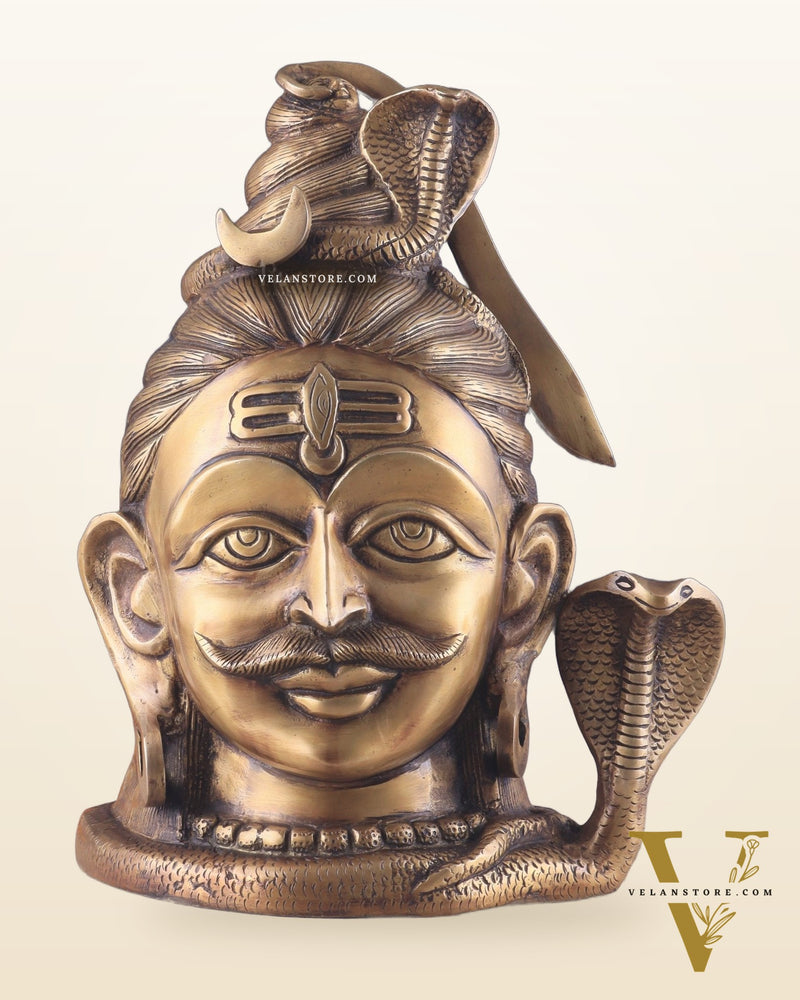 Brass Large Lord Shiva Face Mahakaal Mukhalingam Statue 12"
