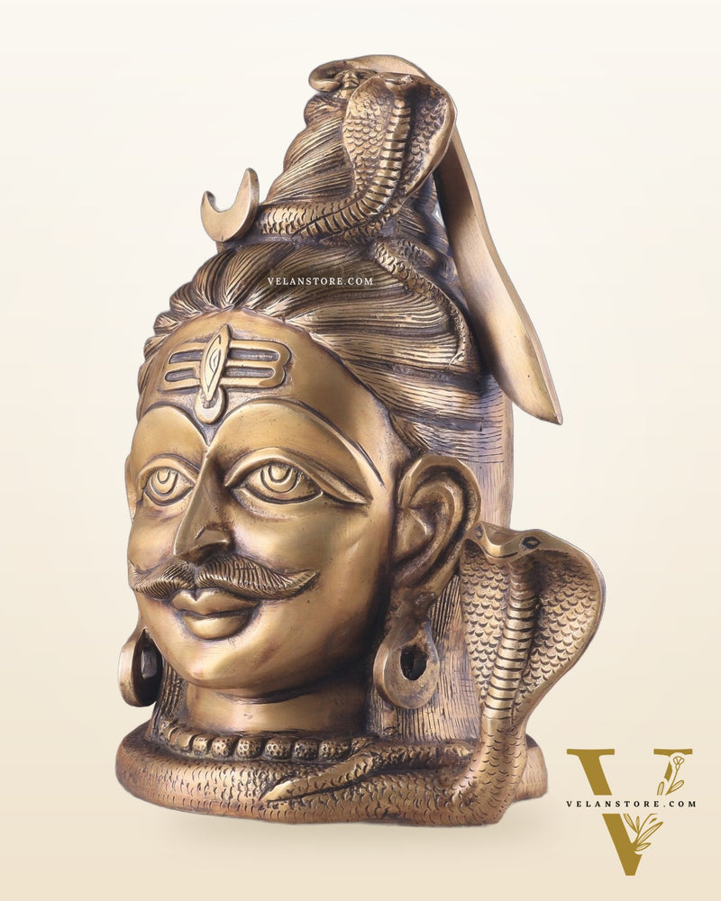 Brass Large Lord Shiva Face Mahakaal Mukhalingam Statue 12"