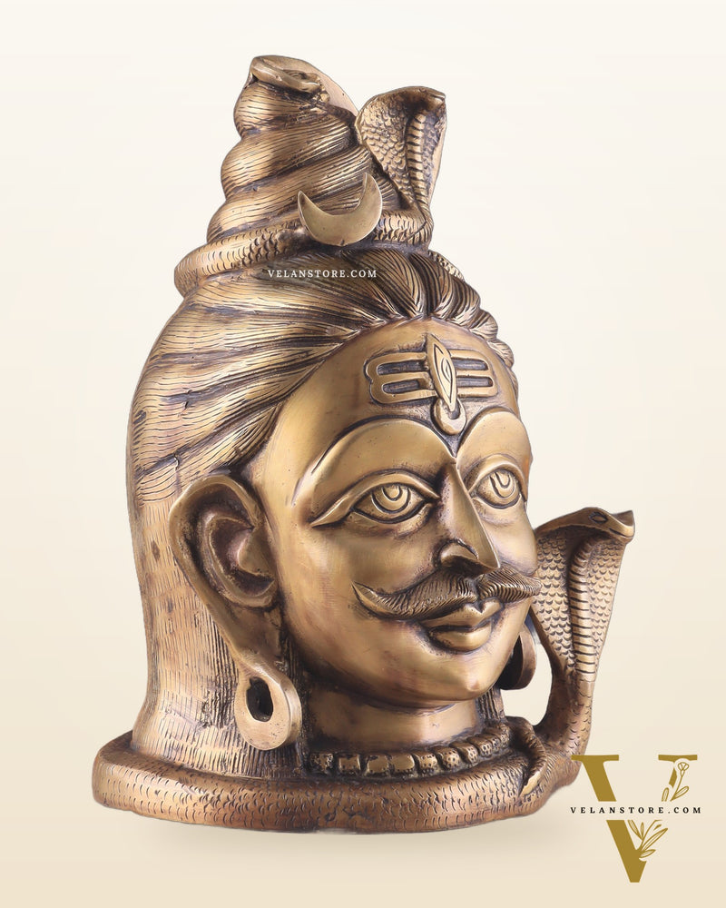 Brass Large Lord Shiva Face Mahakaal Mukhalingam Statue 12"