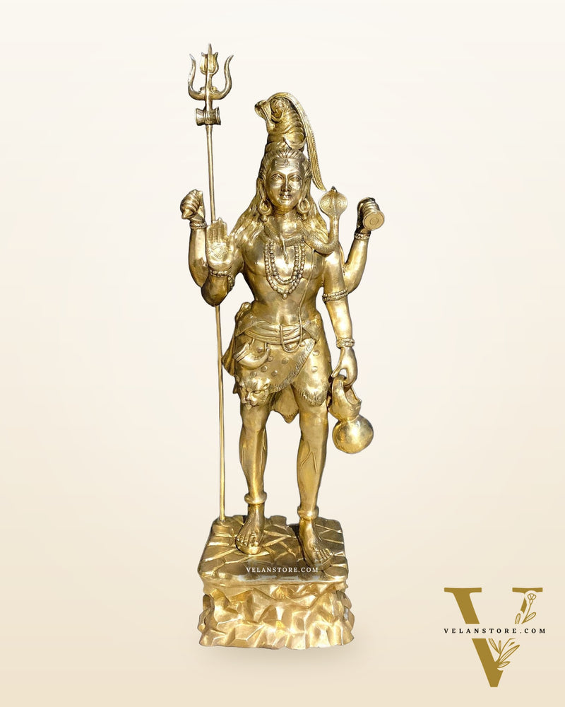 Brass Large Majestic Standing Lord Shiva Statue 90 inch