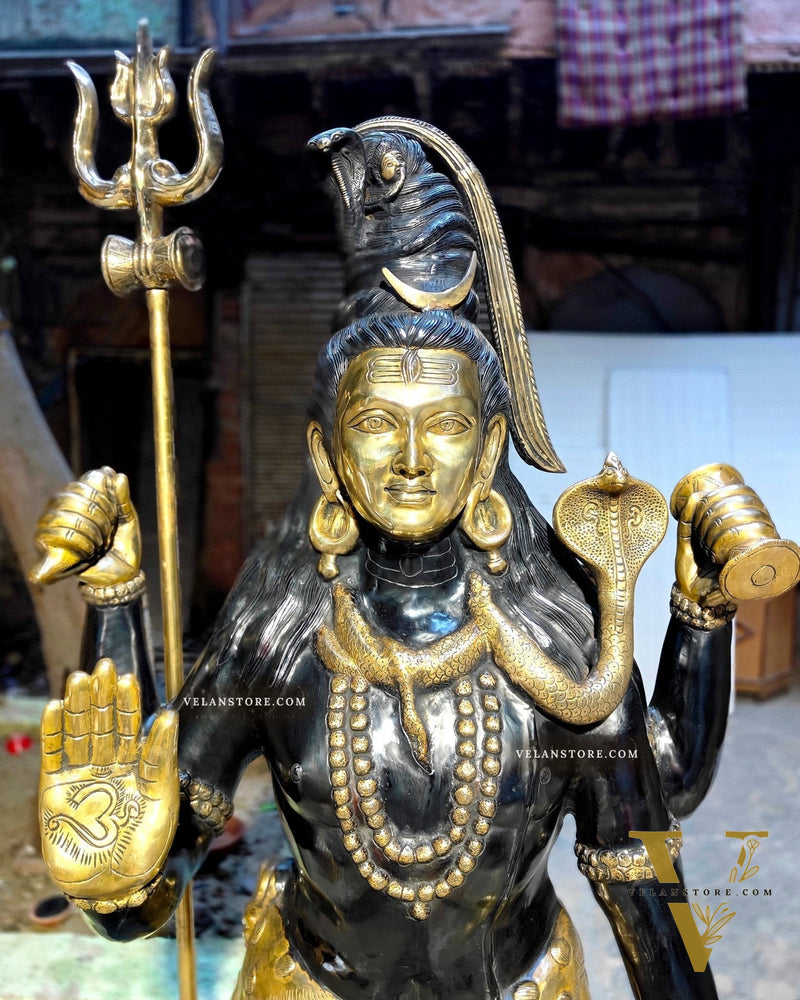 Brass Large Majestic Standing Lord Shiva Statue 90 inch