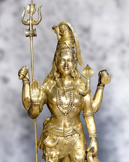 Brass Large Majestic Standing Lord Shiva Statue 90 inch