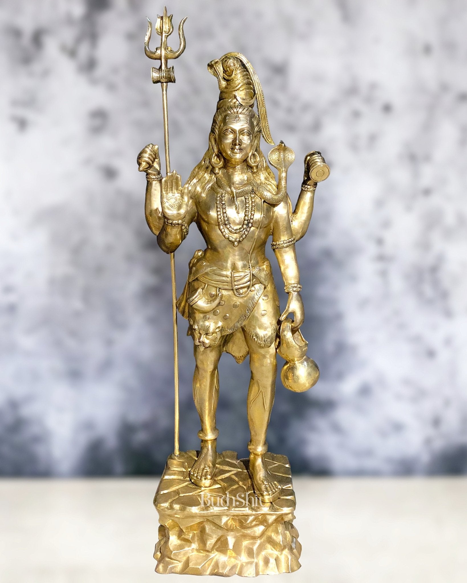 Brass Large Majestic Standing Lord Shiva Statue 90 inch