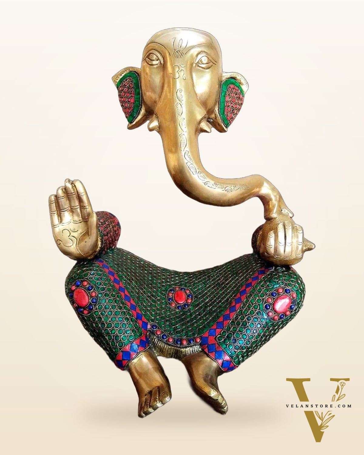 Brass large Modern Abstract Aatma Ganesha Statue with Stonework 18 "
