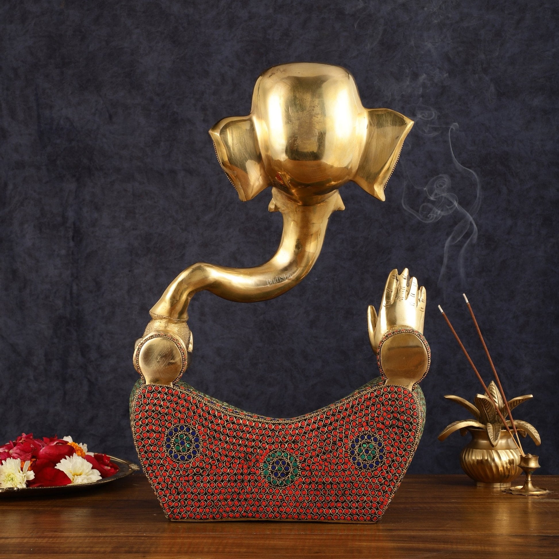 Brass large Modern Abstract Ganesha Statue with Stonework 18 "