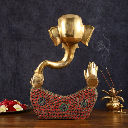 Brass large Modern Abstract Ganesha Statue with Stonework 18 "