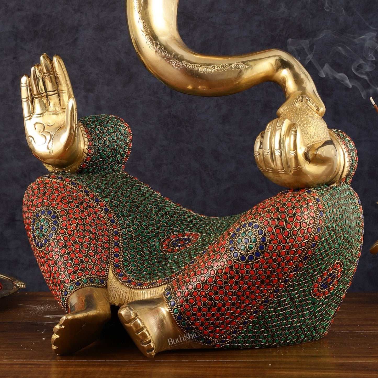 Brass large Modern Abstract Ganesha Statue with Stonework 18 "