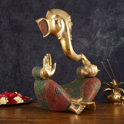 Brass large Modern Abstract Ganesha Statue with Stonework 18 "