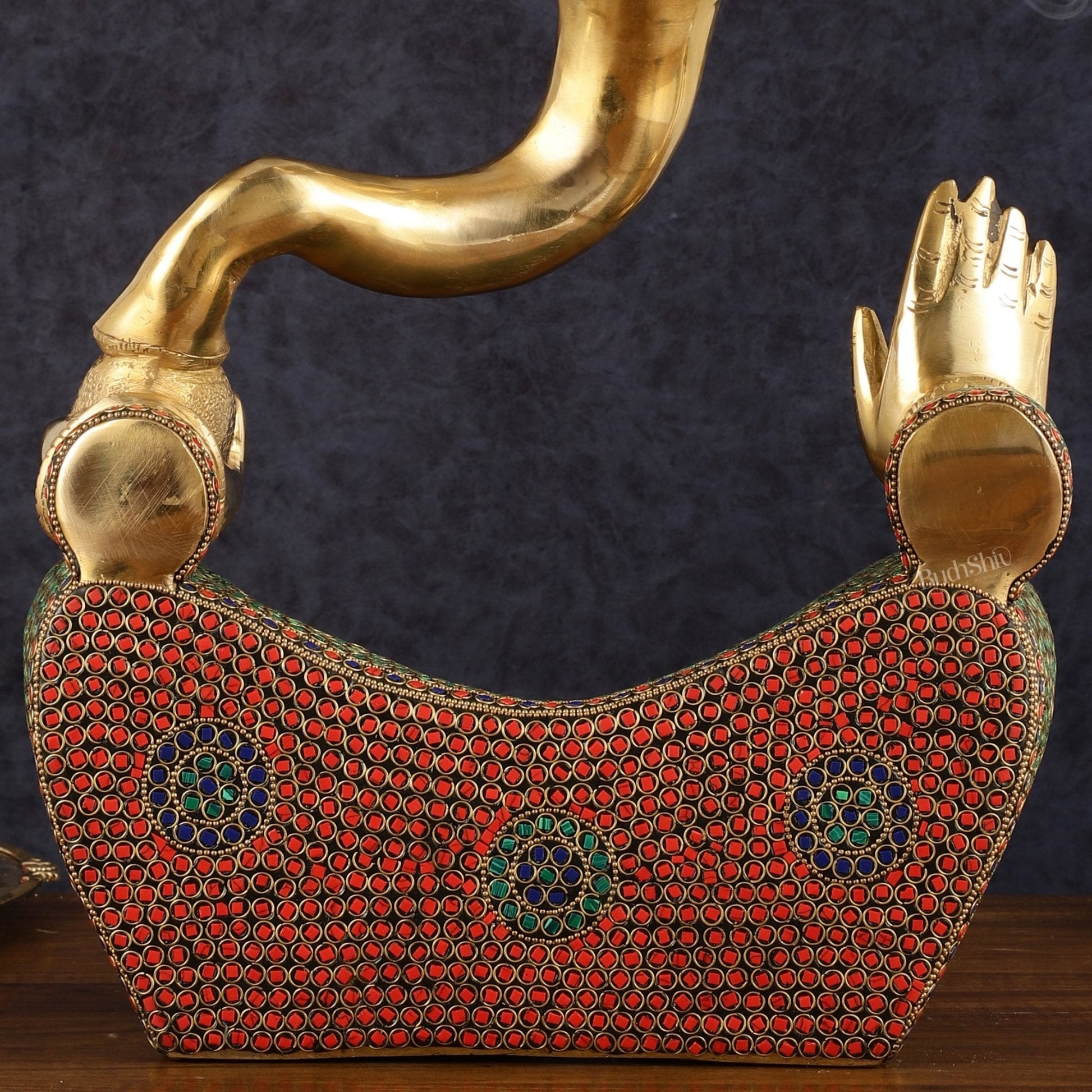 Brass large Modern Abstract Ganesha Statue with Stonework 18 "