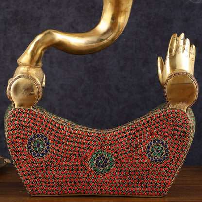 Brass large Modern Abstract Ganesha Statue with Stonework 18 "