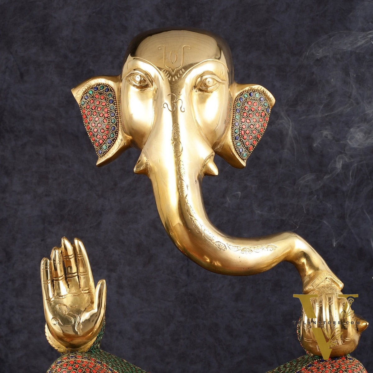 Brass large Modern Abstract Ganesha Statue with Stonework 18 "