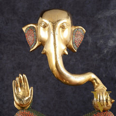Brass large Modern Abstract Ganesha Statue with Stonework 18 "