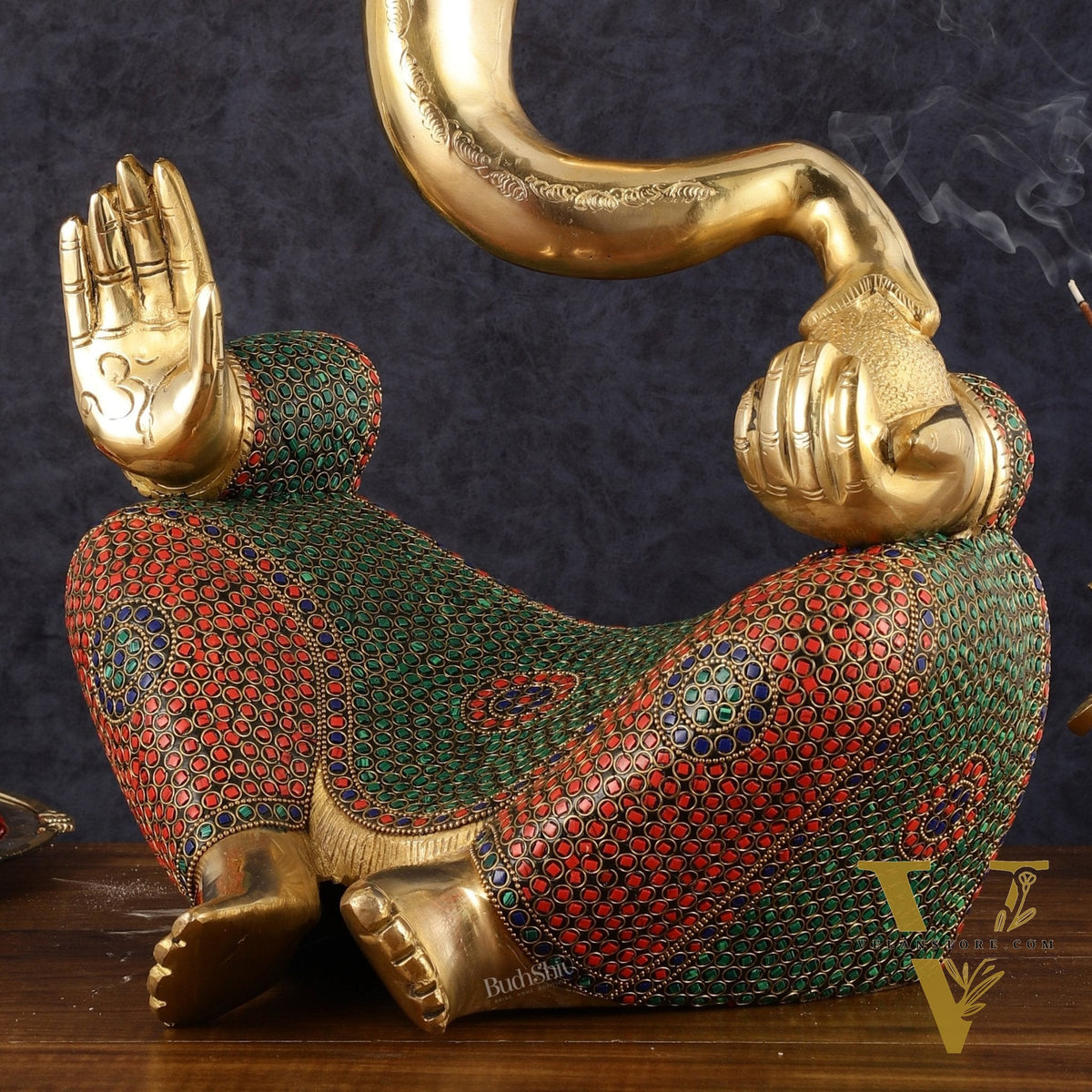 Brass large Modern Abstract Ganesha Statue with Stonework 18 "
