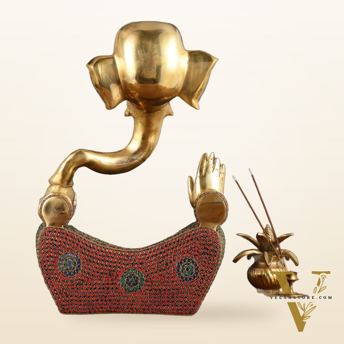 Brass large Modern Abstract Ganesha Statue with Stonework 18 "