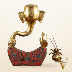 Brass large Modern Abstract Ganesha Statue with Stonework 18 "
