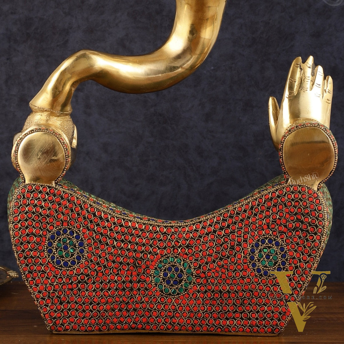 Brass large Modern Abstract Ganesha Statue with Stonework 18 "